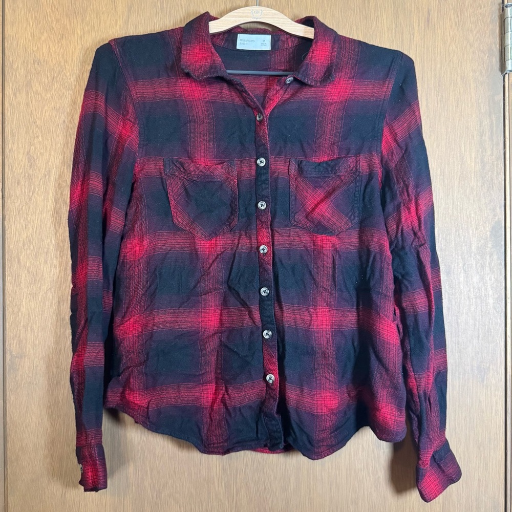 Maurices Burgundy and Black Button Up size M